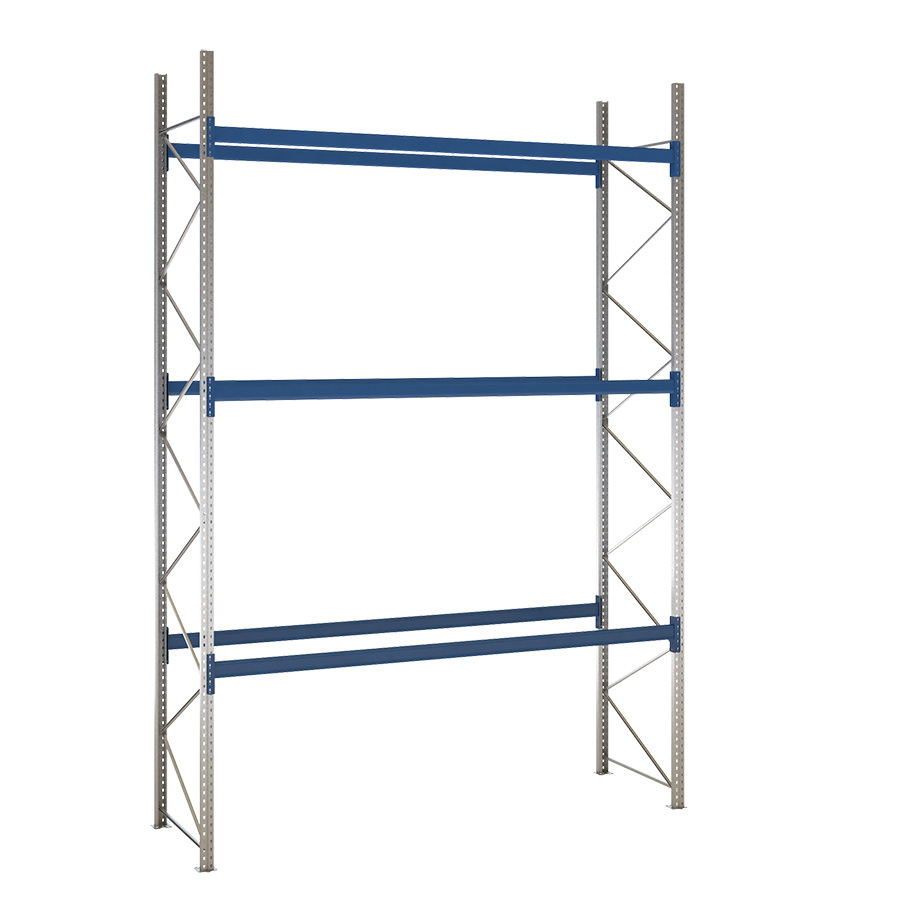 [047933] Estantería de paletización incial con 3 niveles de carga de 3300 kg cada uno - Dim.: 3500x1100x5000h mm - Galvanizado y azul ral 5010