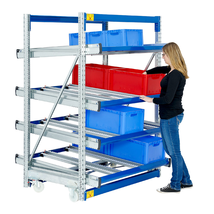 [047936] Estantería móvil de aprovisionamiento con 4 estantes rectos dinámicos - Dim.: 1470x1300x2000h mm - Galvanizado