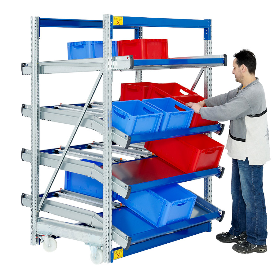 [047937] Estantería metálica de aprovisionamiento con 4 estantes inclinados dinámicos - Dim.: 1470x1300x2000h mm - Galvanizado