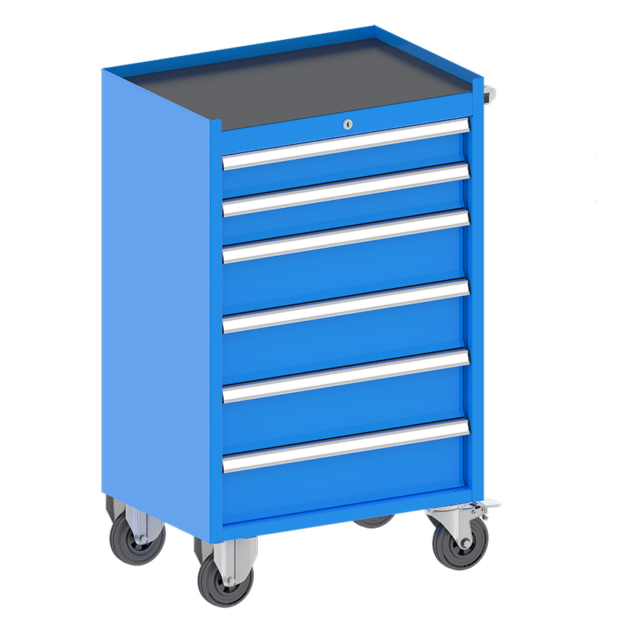 [048107] Cajonera metálica móvil para taller con 6 cajones extraíbles - Dim.: 660x440x1060h mm - Azul ral 5012