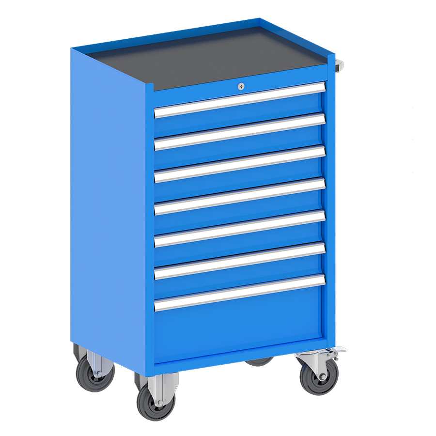 [048108] Cajonera metálica móvil para taller con 7 cajones extraíbles - Dim.: 660x440x1060h mm - Azul ral 5012