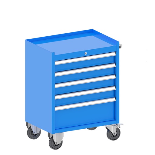 [048109] Cajonera metálica móvil para taller con 5 cajones extraíbles - Dim.: 660x440x860h mm - Azul ral 5012