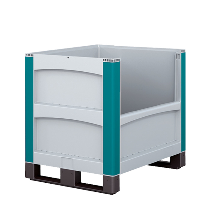 [048120] Contenedor de plástico con patines y abertura en un lateral largo - Dim.: 800x600x720h mm - Gris