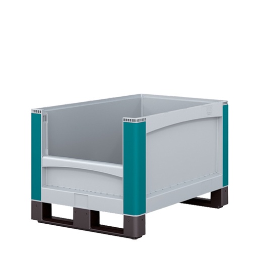 [048121] Contenedor de plástico con patines y abertura en un lateral corto - Dim.: 800x600x520h mm - Gris