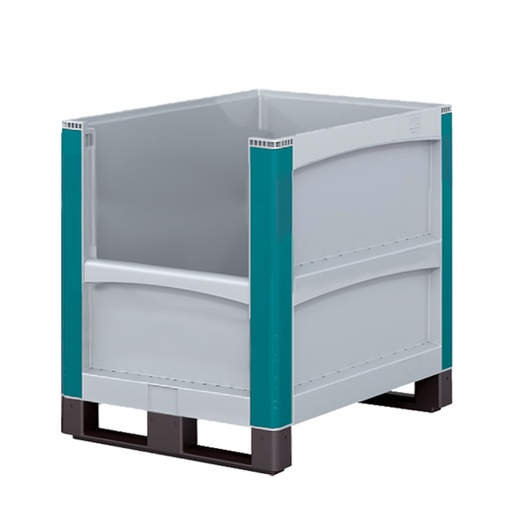 [048122] Contenedor de plástico con patines y abertura en un lateral corto - Dim.: 800x600x720h mm - Gris