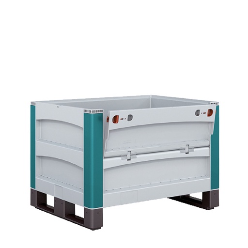 [048123] Contenedor de plástico con patines y puerta en lateral largo - Dim.: 800x600x520h mm - Gris