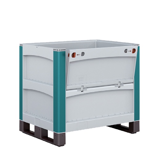 [048124] Contenedor de plástico con patines y puerta en lateral largo - Dim.: 800x600x720h mm - Gris