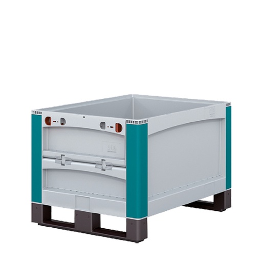 [048127] Contenedor de plástico con patines y puerta en lateral corto - Dim.: 800x600x520h mm - Gris