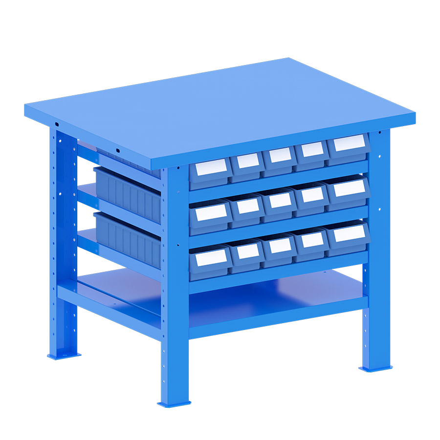 [048163] Banco de trabajo desmontable con encimera de acero - Dim.: 1000x750x840h mm - Azul ral 5012
