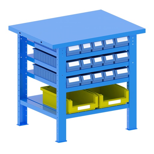 [048187] Banco de trabajo desmontable con encimera de acero - Dim.: 1000x750x940h mm - Azul ral 5012