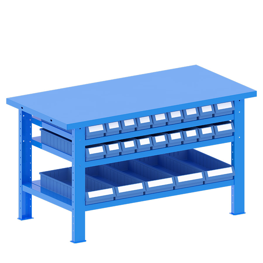 [048207] Banco de trabajo desmontable con encimera de acero - Dim.: 1500x750x840h mm - Azul ral 5012