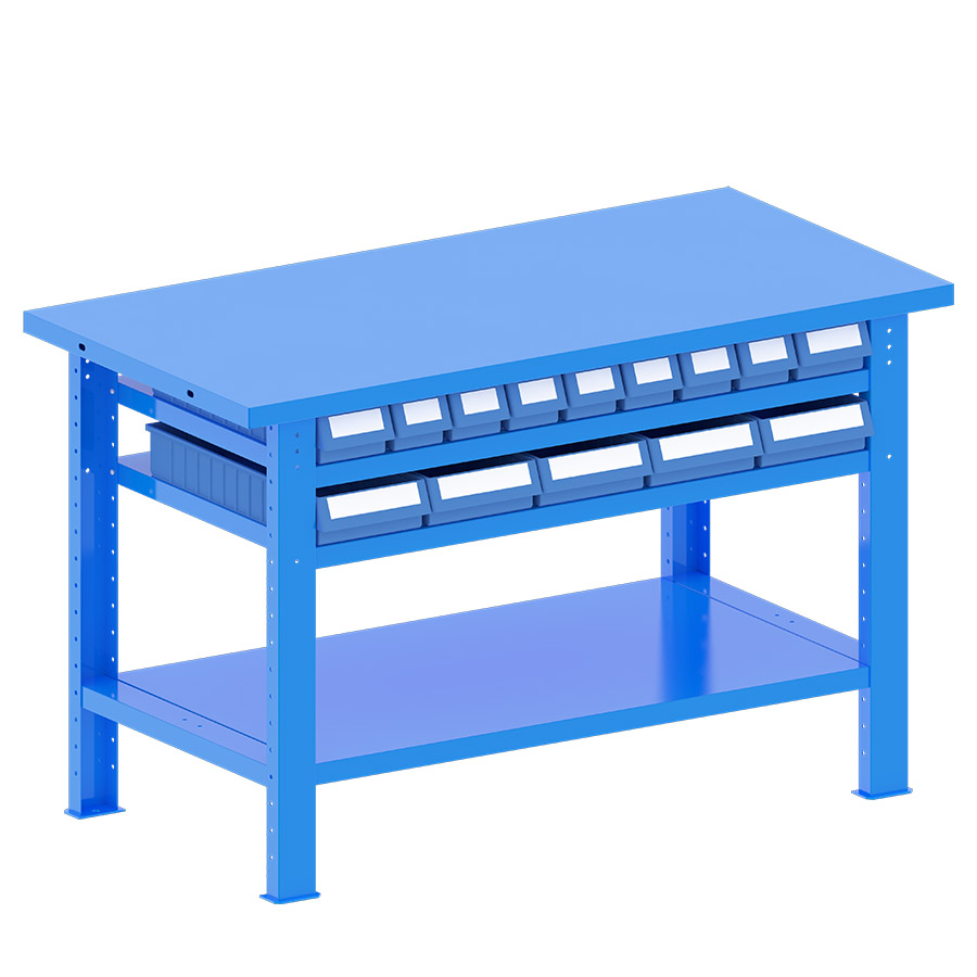[048227] Banco de trabajo desmontable con encimera de acero - Dim.: 1500x750x940h mm - Azul ral 5012