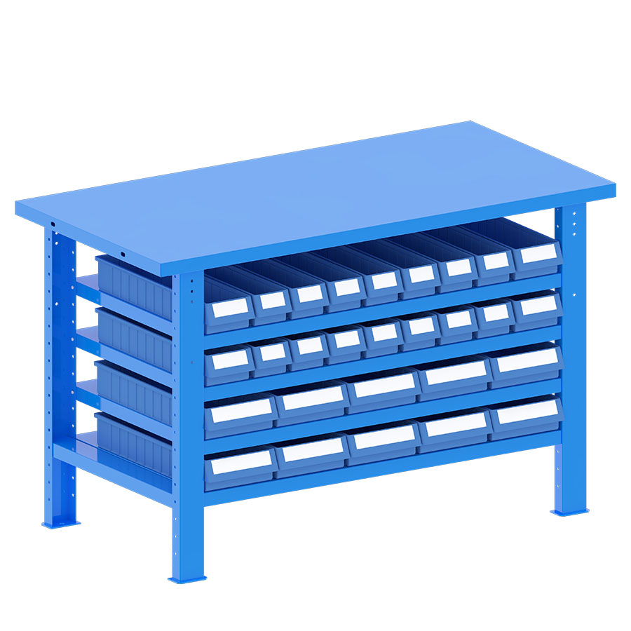 [048229] Banco de trabajo desmontable con encimera de acero - Dim.: 1500x750x940h mm - Azul ral 5012