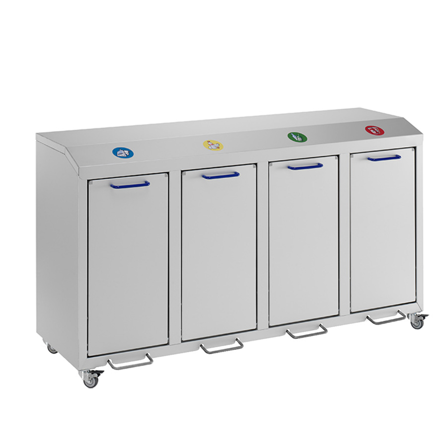 [048402] Basurera móvil para la recogida selectiva de residuos  - Dim.: 1420x490x800h mm - Aluminio