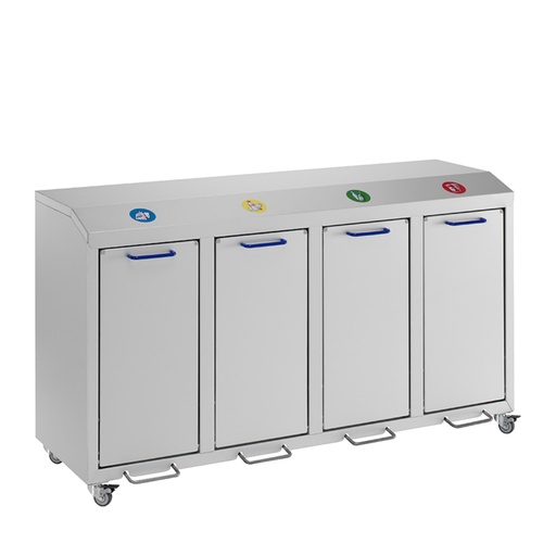 [048402] Basurera móvil para la recogida selectiva de residuos  - Dim.: 1420x490x800h mm - Aluminio