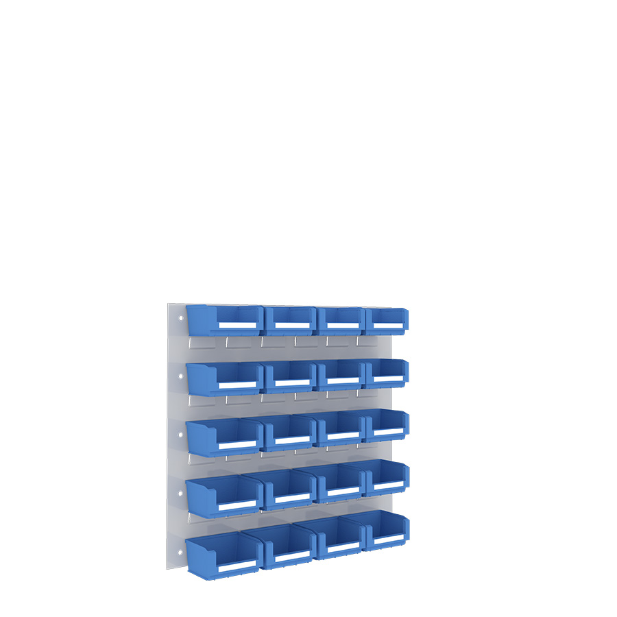 [048539] Panel metálico perforado para fijación a pared y 20 contenedores  - Dim.: 500x450h mm - Gris ral 7035