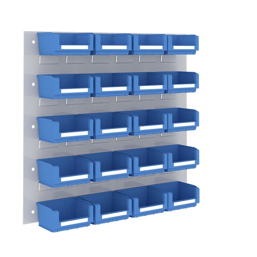 [048539] Panel metálico perforado para fijación a pared y 20 contenedores  - Dim.: 500x450h mm - Gris ral 7035