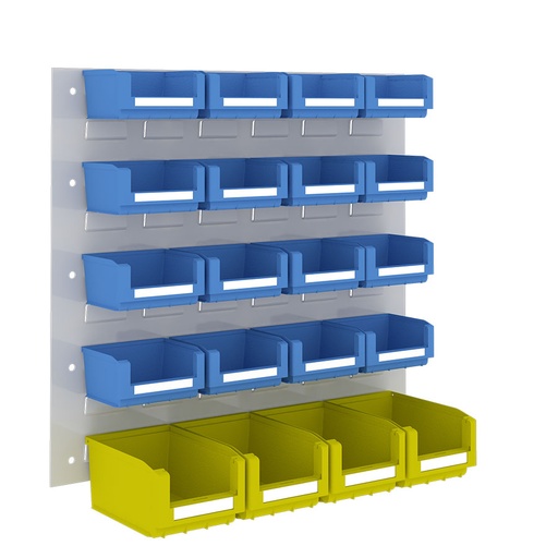 [048540] Panel metálico perforado para fijación a pared y 20 contenedores  - Dim.: 500x450h mm - Gris ral 7035