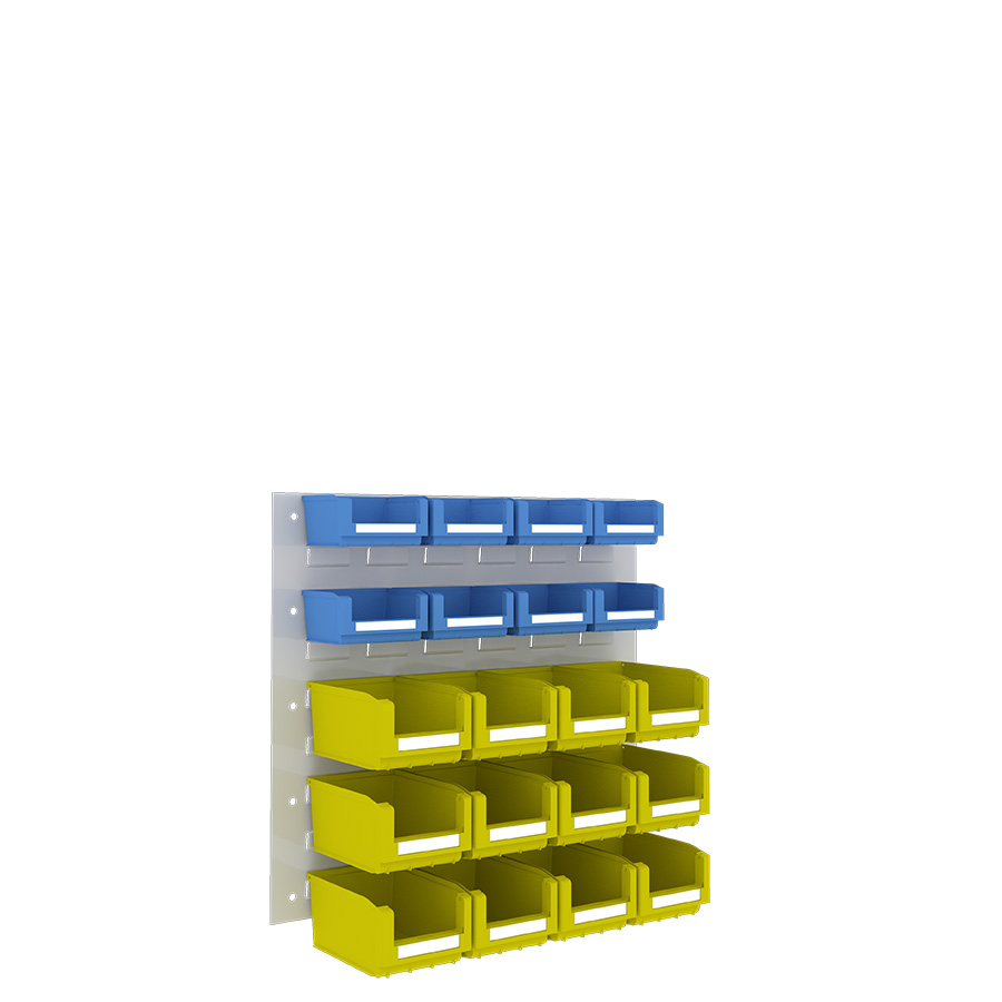 [048542] Panel metálico perforado para fijación a pared y 20 contenedores  - Dim.: 500x450h mm - Gris ral 7035