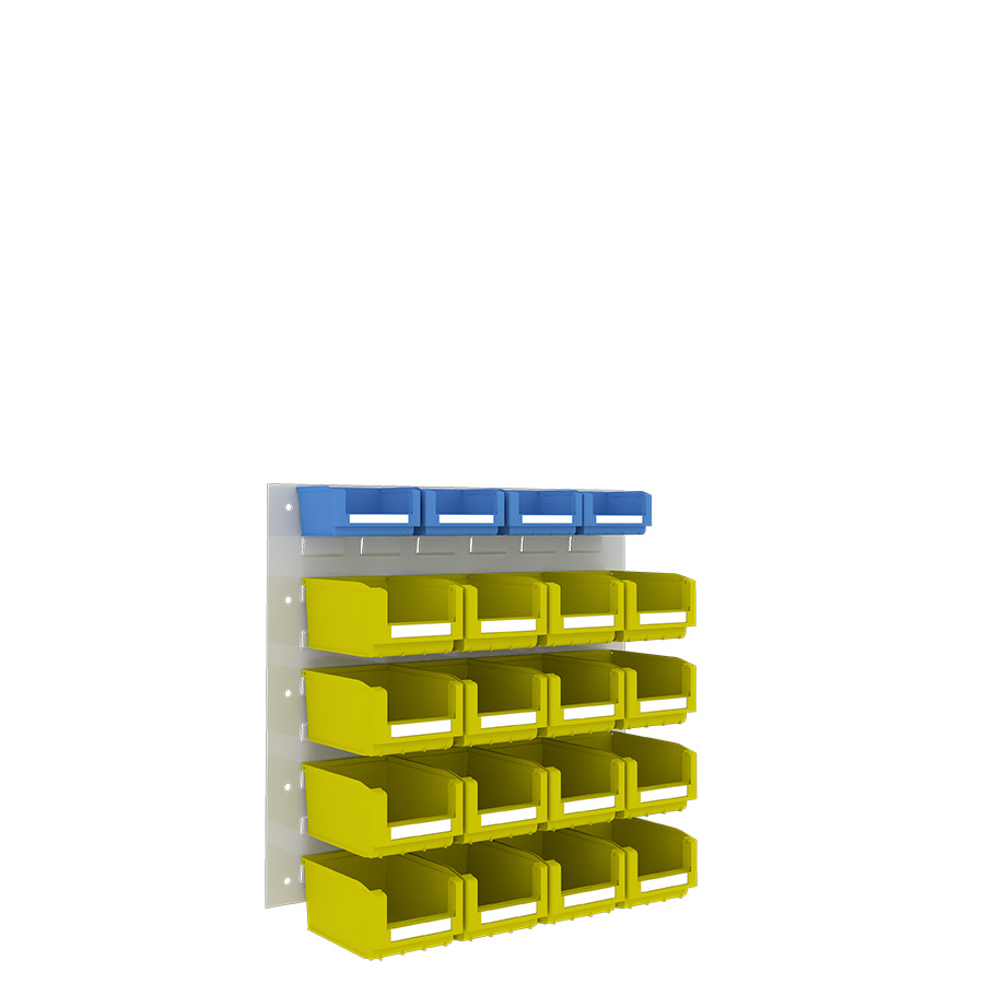 [048543] Panel metálico perforado para fijación a pared y 20 contenedores  - Dim.: 500x450h mm - Gris ral 7035