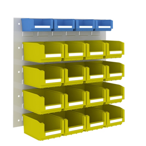 [048543] Panel metálico perforado para fijación a pared y 20 contenedores  - Dim.: 500x450h mm - Gris ral 7035