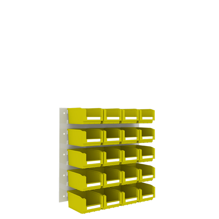 [048544] Panel metálico perforado para fijación a pared y 20 contenedores  - Dim.: 500x450h mm - Gris ral 7035