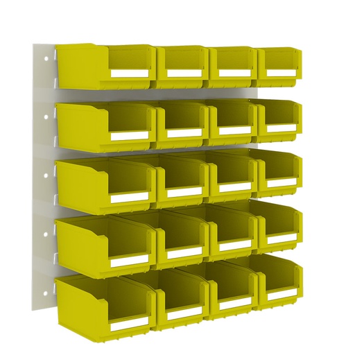 [048544] Panel metálico perforado para fijación a pared y 20 contenedores  - Dim.: 500x450h mm - Gris ral 7035