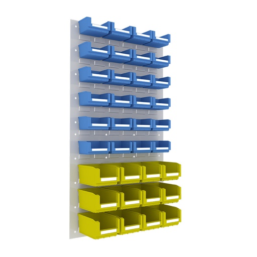 [048548] Panel metálico perforado para fijación a pared y 36 contenedores  - Dim.: 500x900h mm - Gris ral 7035