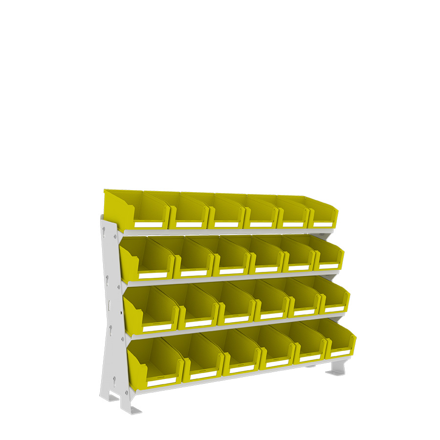 [048555] Estructura metálica con 24 contenedores plásticos para sobre mesa - Dim.: 640x220x420h mm - Gris ral 7035