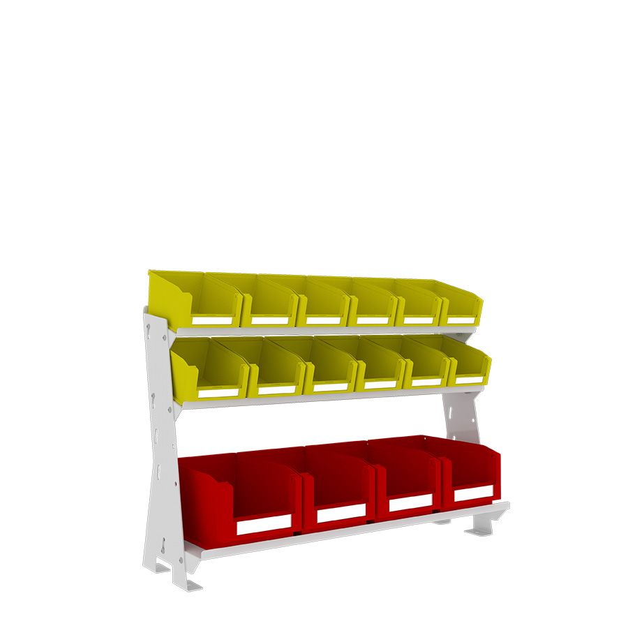 [048556] Estructura metálica con 16 contenedores plásticos para sobre mesa - Dim.: 640x220x420h mm - Gris ral 7035