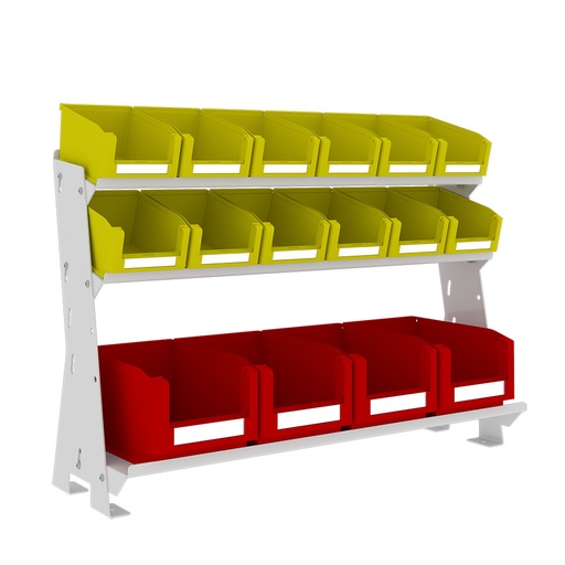 [048556] Estructura metálica con 16 contenedores plásticos para sobre mesa - Dim.: 640x220x420h mm - Gris ral 7035