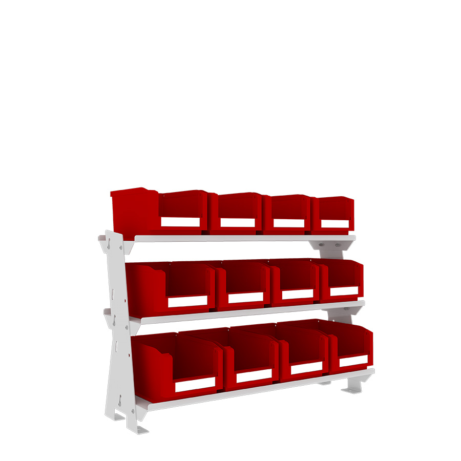 [048557] Estructura metálica con 12 contenedores plásticos para sobre mesa - Dim.: 640x220x420h mm - Gris ral 7035