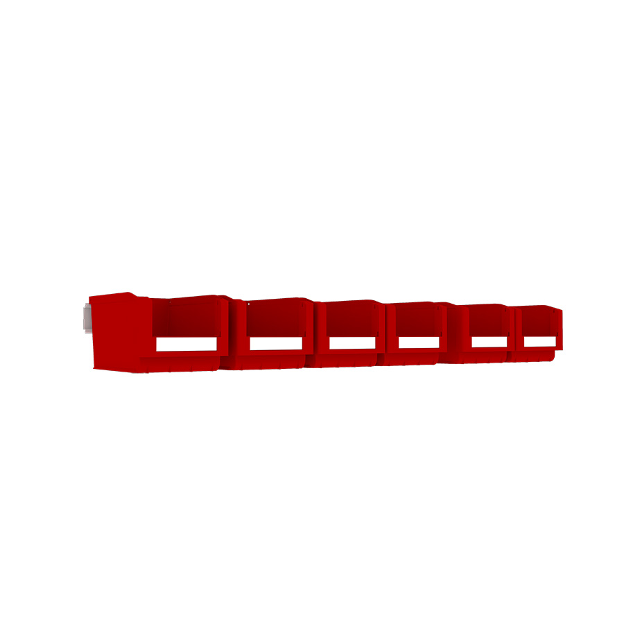 [048561] Perfil metálico porta contenedores para fijación a pared y 6 contenedores - Dim.: 970x50h mm - Gris ral 7035