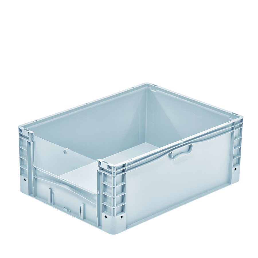 [048571] Contenedor plástico Basicline Plus con ventana en un lado corto con tapa - Dim.: 800x600x320h mm - Gris