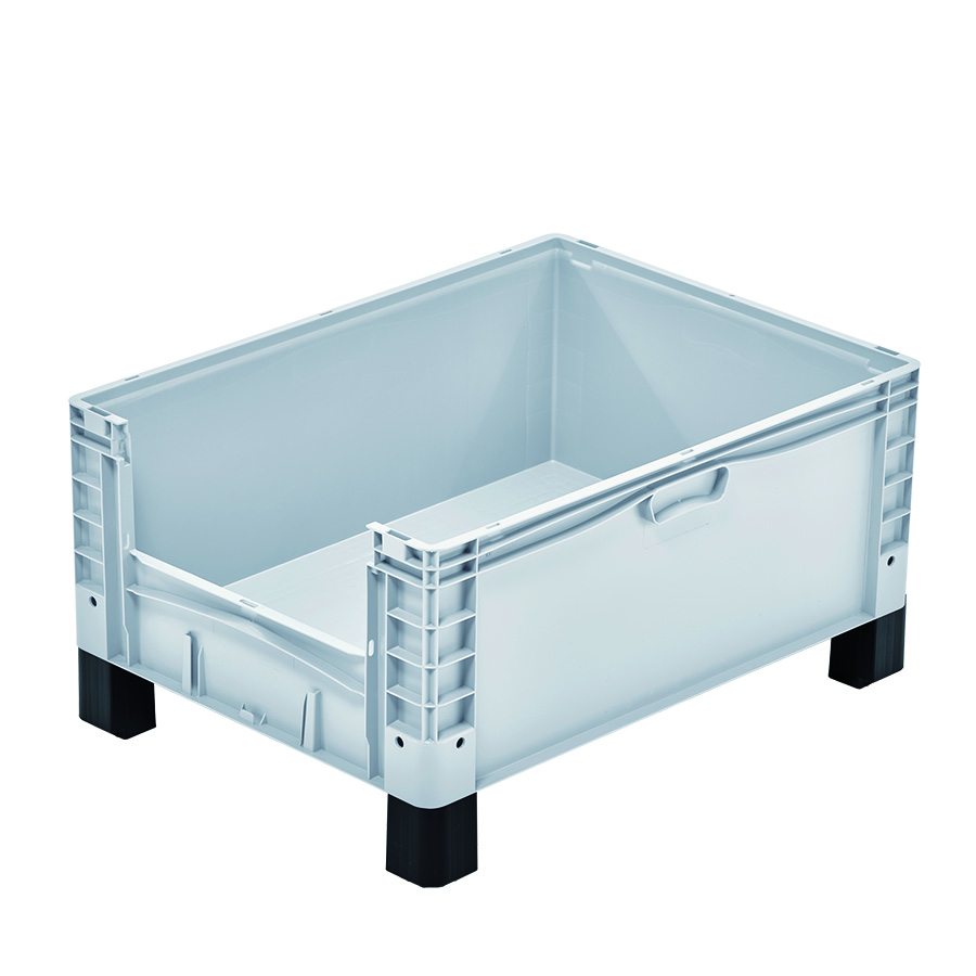 [048584] Contenedor plástico Basicline Plus con ventana y pies - Dim.: 800x600x420h mm - Gris