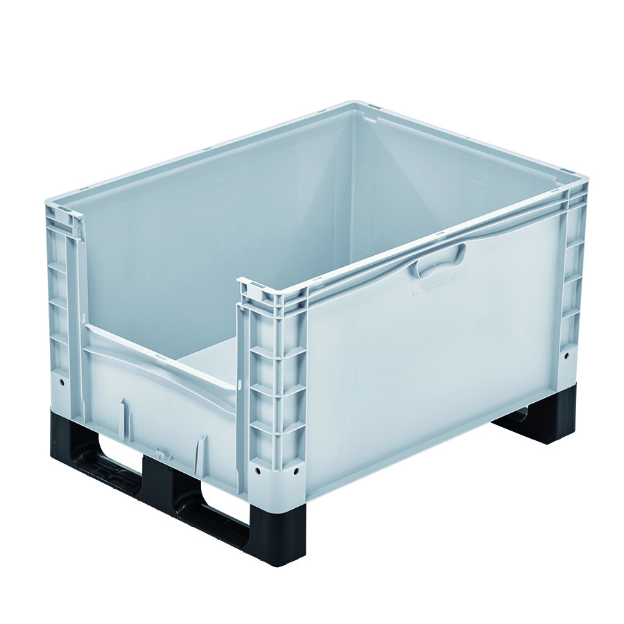 [048585] Contenedor plástico Basicline Plus con ventana y patines - Dim.: 800x600x520h mm - Gris