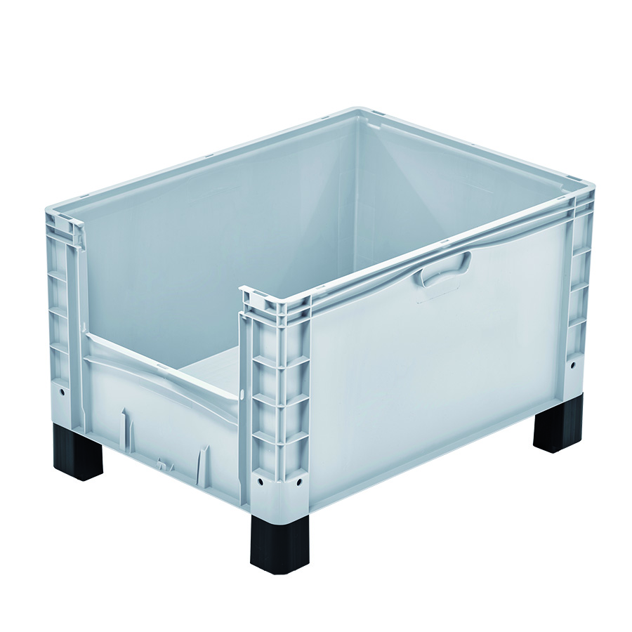 [048587] Contenedor plástico Basicline Plus con ventana y pies - Dim.: 800x600x520h mm - Gris