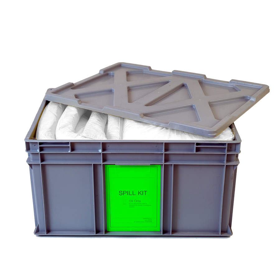 [048599] Caja plástica con un kit de absorbentes para recogida de líquidos oleosos - Blanco