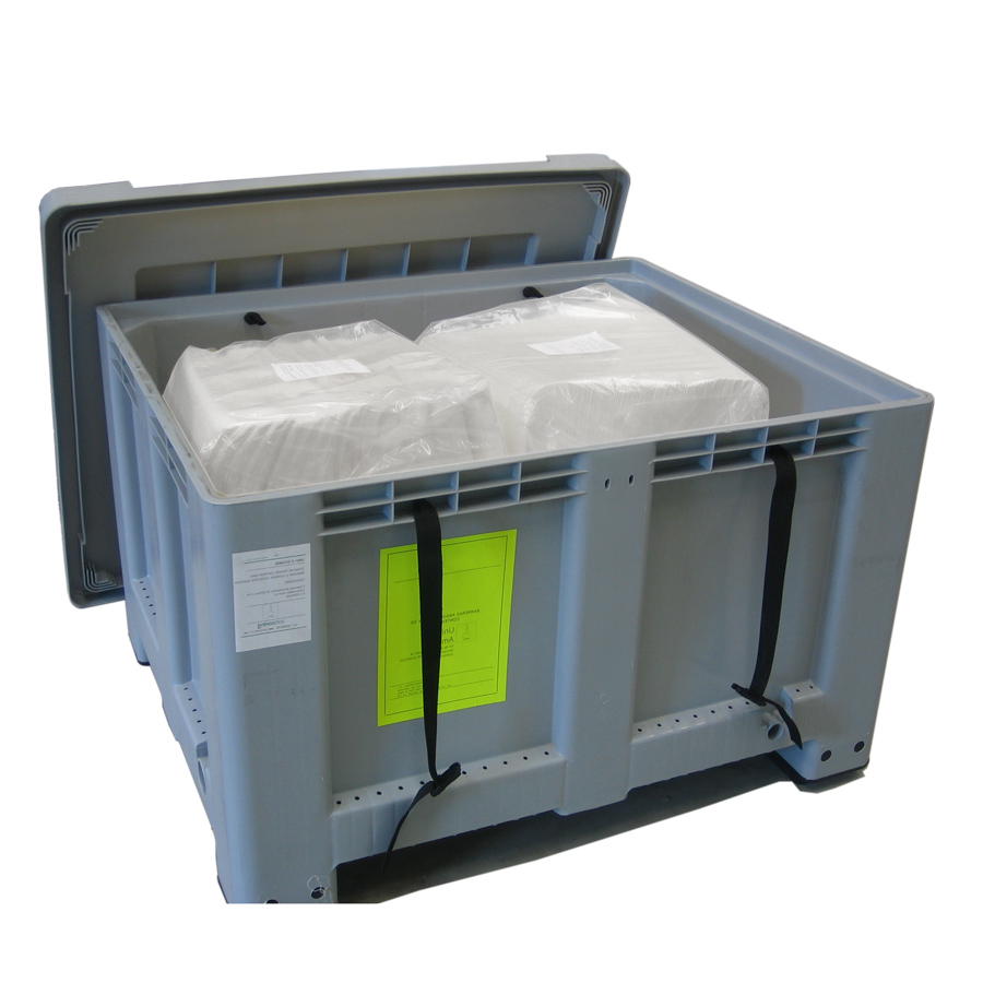 [048600] Contenedor plástico con un kit de absorbentes para recogida de líquidos oleosos - Blanco