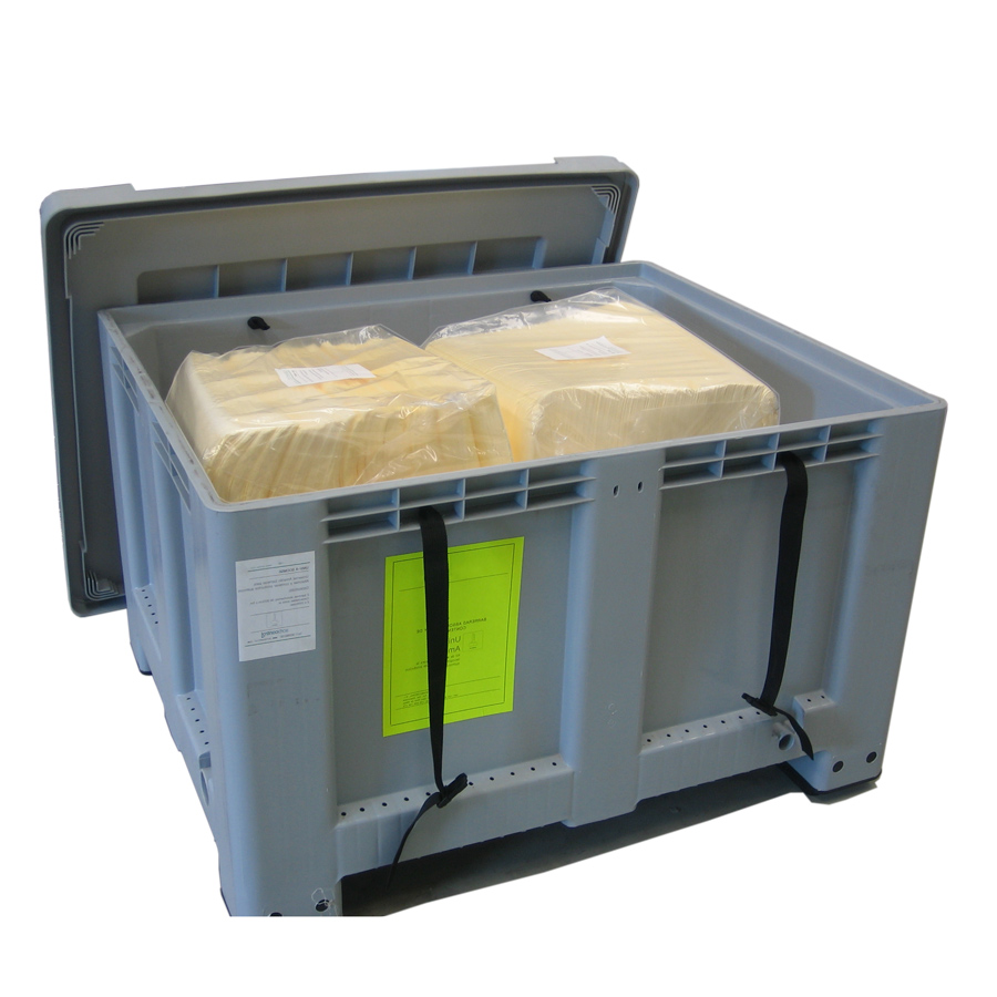 [048604] Contenedor plástico con un kit de absorbentes para recogida de líquidos químicos - Amarillo