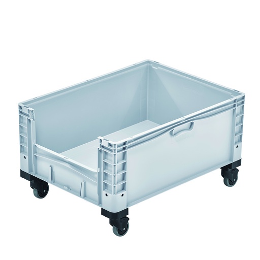 [048685] Contenedor plástico Basicline Plus con ventana y ruedas de ø100 mm (2 con freno) - Dim.: 800x600x460h mm - Gris