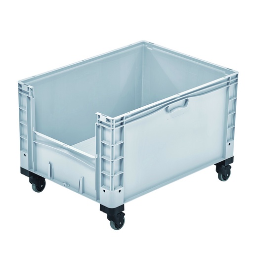 [048687] Contenedor plástico Basicline Plus con ventana y ruedas de ø100 mm (2 con freno) - Dim.: 800x600x560h mm - Gris
