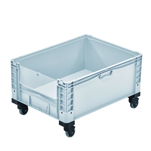 [048688] Contenedor plástico Basicline Plus con ventana, tapa y ruedas de ø100 mm (2 con freno) - Dim.: 800x600x460h mm - Gris