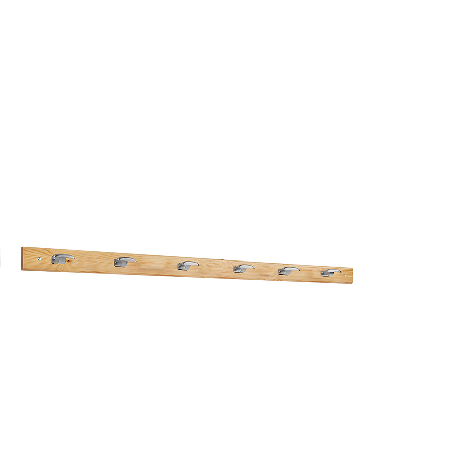 [048873] Colgador de madera pino para fijar a pared con 6 ganchos - Dim.: 1500 mm - Madera