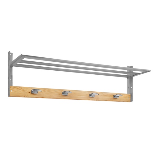 [048875] Colgador de madera pino para fijar a pared con 4 ganchos y repisa - Dim.: 1000 mm - Madera