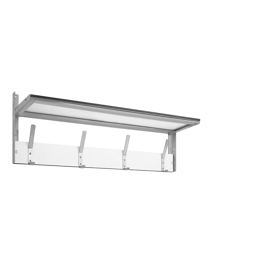 [048881] Colgador de resina fenólica para fijar a pared con 4 ganchos y repisa - Dim.: 1000 mm - Gris claro / Gris ral 7035