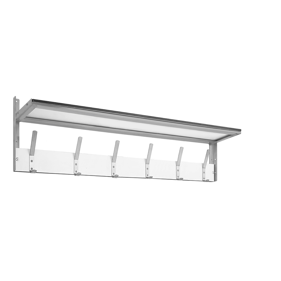 [048882] Colgador de resina fenólica para fijar a pared con 6 ganchos y repisa - Dim.: 1500 mm - Gris claro / Gris ral 7035