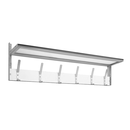 [048882] Colgador de resina fenólica para fijar a pared con 6 ganchos y repisa - Dim.: 1500 mm - Gris claro / Gris ral 7035