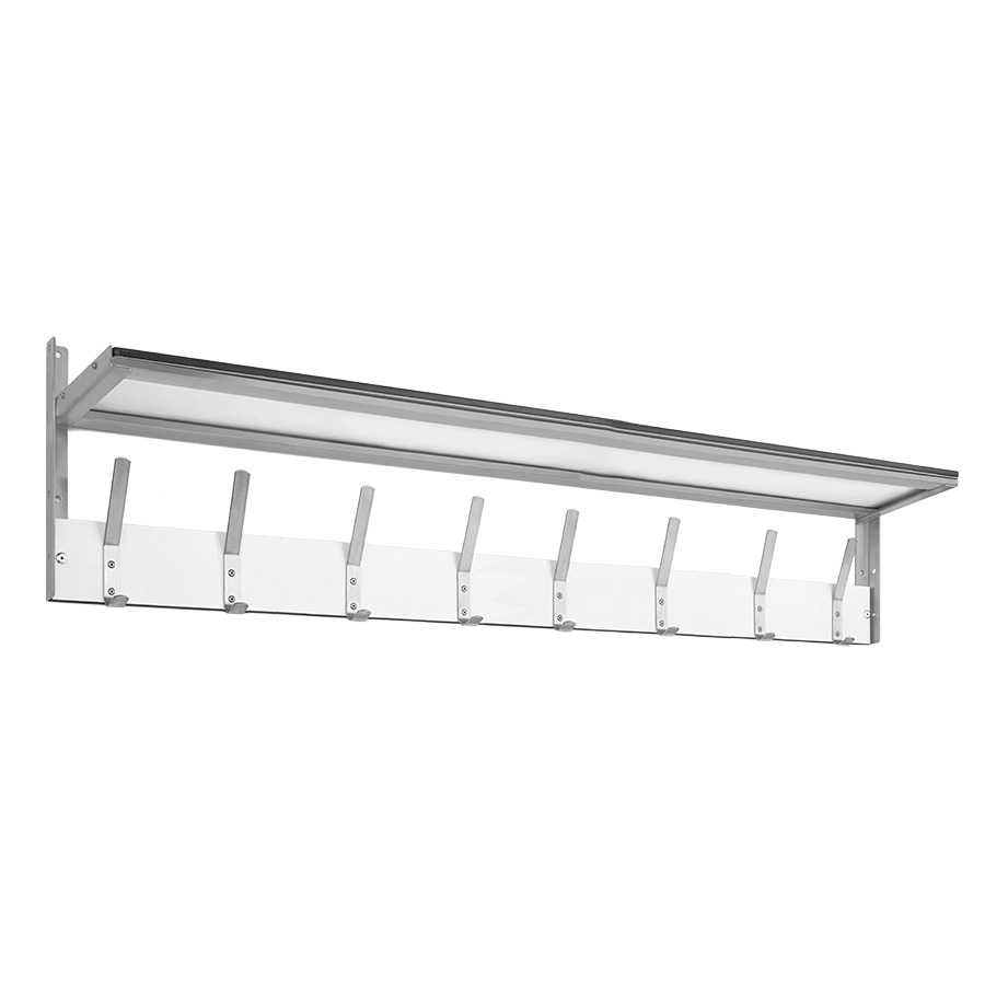 [048883] Colgador de resina fenólica para fijar a pared con 8 ganchos y repisa - Dim.: 2000 mm - Gris claro / Gris ral 7035