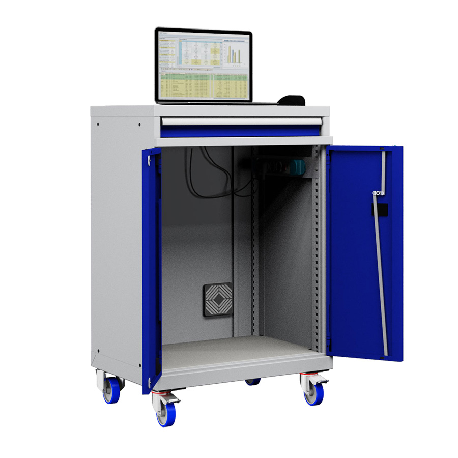 [048909] Armario para ordenador portátil con ruedas - Dim.: 717x595x1128h mm - Gris ral 7035 y azul ral 5005